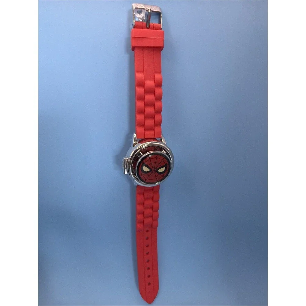 Spiderman Action Spinner Flip Cover LCD Kids Watch Red Band Accutime New Battery
